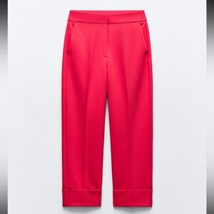 Zara Red Cuffed Straight Leg Pants Size Large